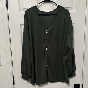 Dark Green Long Sleeve Waffle Knit v neck